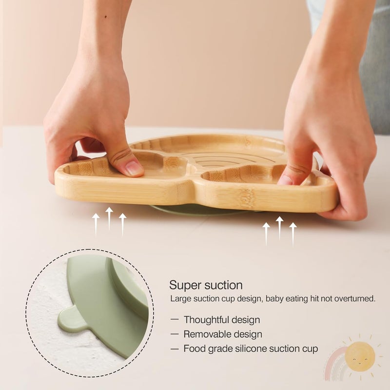 let's make Bamboo Suction Plates Bowls Set for Baby Toddler Divided Platter Food bowl with Silicone Fork & Spoon All-Natural Baby Feeding Set for Baby-Led Weaning, Non-Slip Design - Image 3